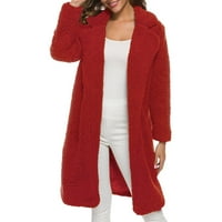 Petort jakna za žene Sherpa jakne s dugim rukavima s kapuljačom s kapuljačom topli kaput crveni, xl