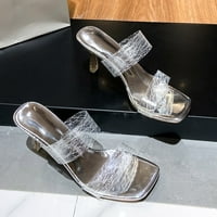 Miayilima Silver High Heels za žene Prozračne visoke cipele Ljetne sandale Ležerne prilike čipke Žene