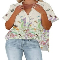 Niveer Womens Ljeto V izrez Košulje Roll up bluza s kratkim rukavima Labavi fit casual uredski rad visoke
