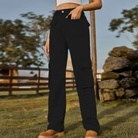 Cethrio Womens Jeans ravno noga s džepovima sa džepovima Čvrsta srednji struk ravno klirens na nogu crni juniori Duljina pantne veličine xl
