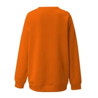 Prevelika dukserija za žene labavo okrugle vrata klasične bluze za Halloween Print dugih rukava narančasti
