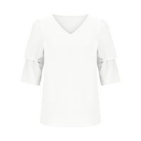Gathrrgyp ženska bluza na čišćenju ispod 5 dolara, ženska ljetna puna boja dvostruka pufkave rukave za rukave Ljetni pola rukava s majicom VACT bluza
