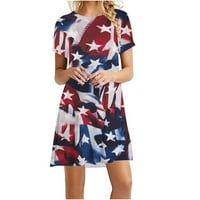 Wenini haljine za žene kratki rukav okrugli izrez Mini američke zastave Ispis ljetnih haljina haljina