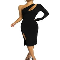 Avamo žene Bodycon haljine jedno rame midi haljina izdubljena zabava seksi casual dugih rukava crna