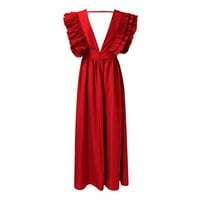 Padort haljine za žene casual a line ljuljačke haljine nagnuta elastična struka Tined Midi haljina crvena,