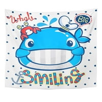 Plavo divno slatko nasmijani kitov koji nosi kapetan šešir malo zidne umjetnosti viseći tapiserija Početna