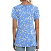 INLEIFE Ljeto Ženski kratki rukav, ženska cvjetna majica s V-izrezom Casual majica kratkih rukava