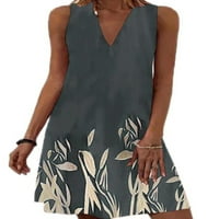 Enjiwell Ženska ležerna haljina za ljetovanje Cvjetni print V izrez bez rukava bez rukava A-line
