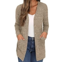 FIMKAUL ženski kardigan džemperi zimski pad dugih rukava casual vrhovi čvrsto labavi džepni odjeća otvoreni