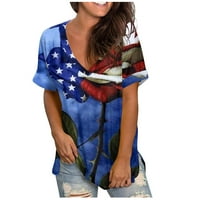 Ženski ljetni vrhovi Ležerni modni kratki rukav V rect majica Velika američka zastava tiskani gornji