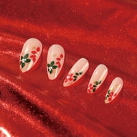 Božićne umjetne nokte Crveni zeleni cvijet lažni nokti srednje stil lažni nokti djevojke cuspidal lažni