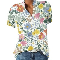 Hanas vrhovi ženske ljetne majice, prekrasan cvjetni tiskani kratki rukav, seksi v izrez Loose dugme