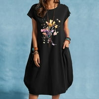 Ženska posteljina tunička košulja haljina prevelika vreća sa džepovima, cvjetne pamučne platnene haljine za žene ljeto