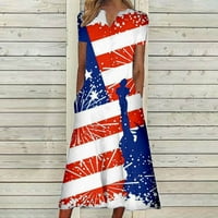 Ganfancp Womens Ljetne haljine Američka zastava haljina Labave casual V-izrez Dress Dan Neovisnosti