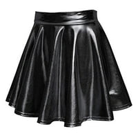Puawkoer sjajno ženska modna nagnuta a-line casual bagera mini suknja od suknje odjeće i dodaci XL crna