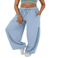 Biayxms Ženske vrećaste hlače Čvrsto kolor trake za vuču široke noge hlače Višestruki džepovi jogger