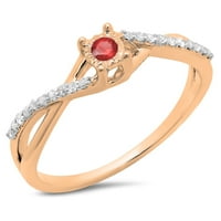 0. Carat 14k Rose Gold Okrug Ruby & White Diamond Dame Swirl Split Shank Obećaj zaručnički prsten CT