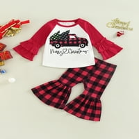 MubIneo Kid Girls Božićne hlače Set, pisma s dugim rukavima Print majica + plaćene pantalone