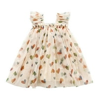 Djevojke Modne haljine Toddler Fly rukave Heart Prints Tulle Haljina Dance Party Princess haljina za