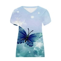 Ženski kratki rukav Butterfly Tee Novelty V izrez Dressy Ljeto Izlazi izlaže bluze Ispisane latice labave