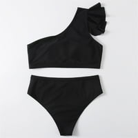 Kupaći kostimi Bikini Solid Boja jedno-rame Rufflled Split kupaći kostim Bikini set visokog struka