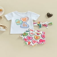 Arvbitana Baby Girl Valentinovo outfit Heart majica + kratke hlače + traka za glavu Proljeće Set odjeće