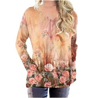 Majice za vrat za žene Jesen modni cvjetni print dugih rukava Dame Dressy Bluze na klirensu