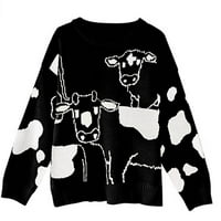 Simplmasygeni Clearence Trendi džemperi dugih rukava za žene plus veličine modne ženske krave uzorak