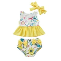 Swim odijela Ljetne djevojke Bowknot cvijet od tiskani ruffles dva kupa kupanja bikini sa trake za glavu