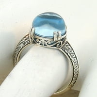 Carat Sky Blue Topaz Cabochon Cut Art Deco Design Antique Style Srebrni prsten # 472
