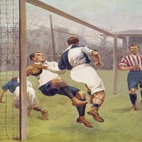 Soccer Gollie dobija gurnu u pokušaju da se protumači protivnički igrač. Poster Print S.t. Dadd