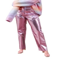 Calsunbaby žene sjajne metalne PU kožne hlače Ležerne prilike sa slobodnim struinim pantalonama Y2K