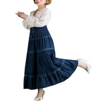 Žene Casual Denim Duga suknja Bohemian Denim Maxi Suknja Vintage Tiskanje Swith A-line suknje