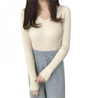 Newway Slim Jesenski džemper Ženska modna casual V-izrez Dukseri Solidne boje zimskih bazika