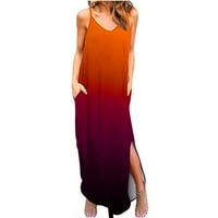 Žene ležerne gradijent Maxi haljina Ljeto bez rukava Spaghetti remen sa rukom Izdvojena duga haljina