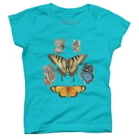 Leptir košulja - Butterfly Botanical Slatka Djevojka Ocean Blue Graphic Tee - Dizajn od strane ljudi