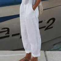 Široke pantalone za noge za žene Ženska ljetna casual labava pamučna i posteljina džepa hlače hlače