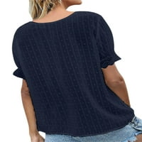 Blotona ženske ljetne casual majice bluza od pune boje kratkih rukava V izrez Loose Fit Tops