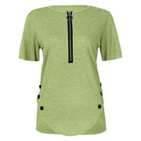 Vrhovi za čišćenje za žene V-izrez Casual Quarter Zip Solid Wose Stare kratkih rukava, zelena, XL
