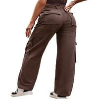Prednjeg swalk ženske pantalone patentne patentne dno kargo traperice modne hlače modne pantalone kafa