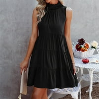 Ženska ležerna ljetna haljina bez rukava okruglica Boho Style kratka haljina XL Black