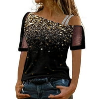 Majice za žene Trendy ispisano s gornjim dijelom ramena blistaju bluza s kratkim rukavima vrhovi ženskih