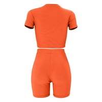 Ženske ljetne odjeće za šorcre postavlja kratki rukav na okruglom vratu, a kratke hlače sa džepovima narančasta 6