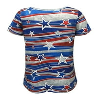 Voguele dame majica kratkih rukava 4. jula Američka zastava T66 ljetni vrhovi labavi tunički bluza plava