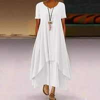 Ljetne haljine za žene kratki rukav košulje od pune boje V-izrez Midi Fit and Flare Y2K moda Elegantna