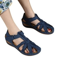 Žene Ljetne cvjetne vezenje Kuka Ležerne prilike Cur okrugli nožni klinovi Udobne cipele za plažu Sandale