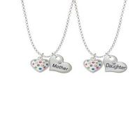 Delight nakit Silvertone Bijelo srce Srce sa proljetnim kristalima Majka i kćeri srčani ogrlice, 19