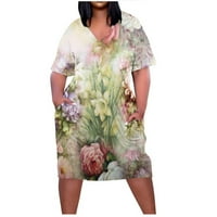 Ljetna ženska plus veličina haljina za čišćenje ženskog modnog otiska plus veličine V-izrez ventilat