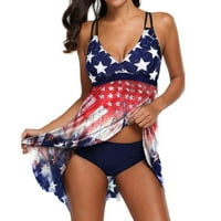 Follure dvodijelni setovi kupaći kostimi za žene plus veličine V-izrez američka zastava Crisscross nazad