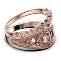 Dekorativni ukras 1. Karat za ručni rez morgatit i dijamantni movali zaručni prsten, vintage izgled vjenčani prsten u srebru s 18k ružičastog pozlaćenog obloga, prebivali su set, zbirni prsteni